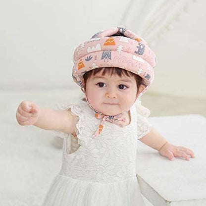 Baby Infant Toddler Helmet No Bump Safety Head Cushion Bumper Bonnet Adjustable Protective Multi Printed Cap Child Safety Headguard for Running Walking Crawling Safety Helmet (Pink)