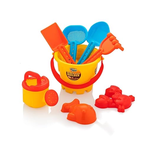 Beach Sand Toys Castle Play Set with Fish, Crab Moulds for Kids & Toddlers, Useful for Gardening & Outdoor Tool Kit (JCB Construction Theme)