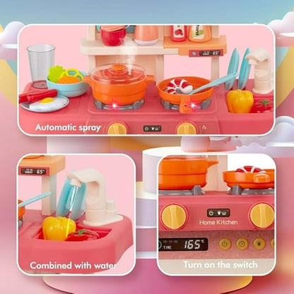 Kitchen Set for Kids 42 PCS Battery Oprated Pretend Play Kitchen Toy Set for Girls with Writing Slate Lights & Music Sound Plastic Multicolor (Pack of 1)