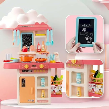 Kitchen Set for Kids 42 PCS Battery Oprated Pretend Play Kitchen Toy Set for Girls with Writing Slate Lights & Music Sound Plastic Multicolor (Pack of 1)