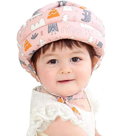 Baby Infant Toddler Helmet No Bump Safety Head Cushion Bumper Bonnet Adjustable Protective Multi Printed Cap Child Safety Headguard for Running Walking Crawling Safety Helmet (Pink)