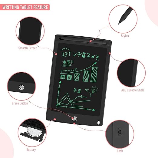 Re-Writable LCD Writing Tablet Pad with Screen 21.5cm (8.5Inch) for Drawing, Playing, Handwriting Best Birthday Gifts for Adults & Kids Girls Boys, Multicolor