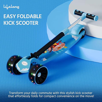 Scooter for Kids 3+ Years - Foldable Kids Scooter with LED Wheels & Adjustable Height - Kick Scooter Capacity 50kg- Baby Scooter Toys for 3+ Year Old boy & Girl Skate Scooter, Blue & Black