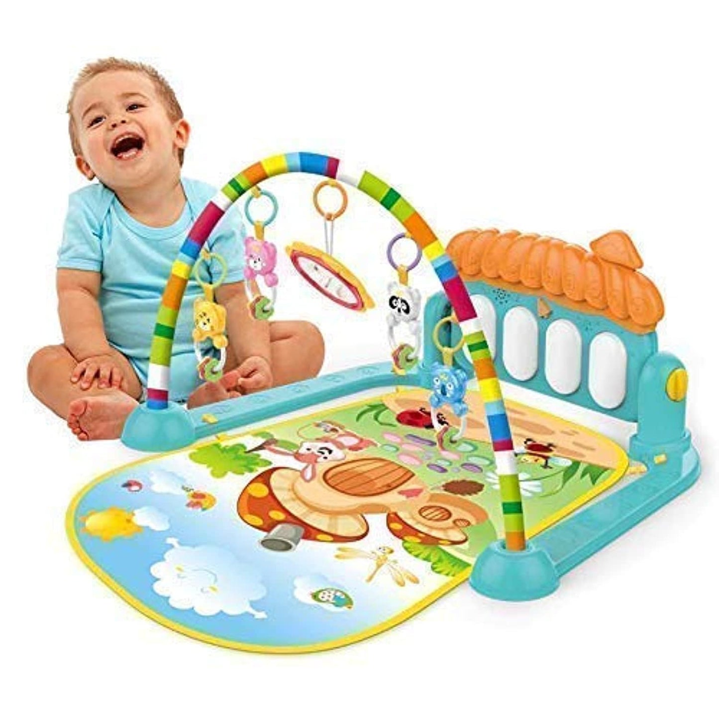 Premium Baby Kick & Play Piano Play Gym with Hanging Rattles, Lights & Music|Jungle Theme Infant Crawling Play Mat Carpet for Kids|